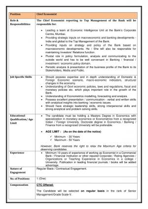 Bank of Baroda Recruitment 2017, Apply for the Chief Economist Post 