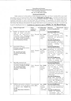 ICFRE Recruitment 2017 for 06 Junior Research Fellow and Other Posts