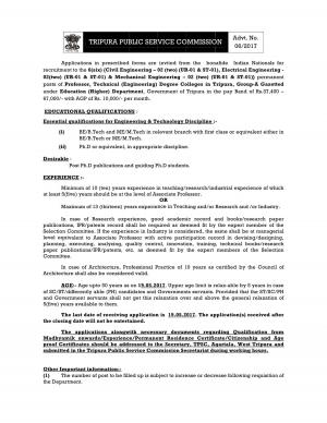 TPSC Recruitment 2017, Apply for the 6 Professor (Technical) Posts 