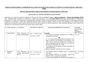 NEIGRIHMS recruitment 2017 for 03 Dental Officer, Statistical officer and Medical Physicist posts