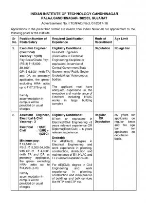 IIT Gandhinagar recruitment 2017 for 04 Engineers posts 