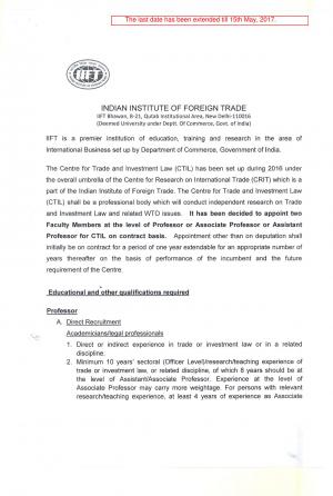 IIFT Recruitment 2017 for Faculty Posts