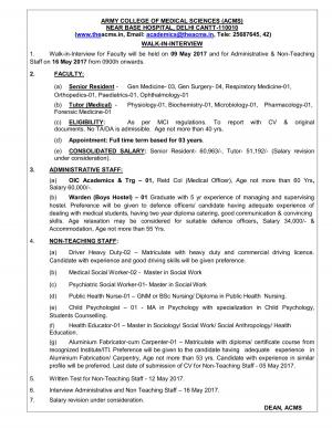 ACMS, New Delhi Recruitment 2017 for 25 Posts of Administrative & Non Teaching Staff
