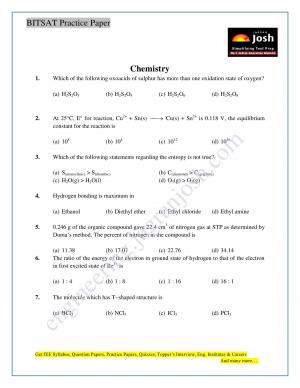 BITSAT Chemistry Solved Sample Question Paper Set-01