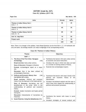 CBSE Class 12 History Syllabus 2017-18
