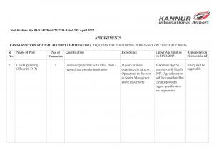 Kannur International Airport Recruitment 2017 for 89 Posts of Junior Executives, Managers & Others
