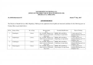 Job Opportunity for Post Graduates (Medical), Apply for 8 Vacancies at Health Services, Meghalaya