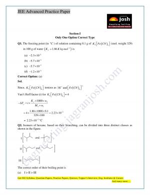 IIT JEE Advanced Paper 2 Solved Chemistry Paper Set X