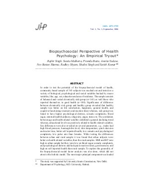Biopsychosocial Perspective of Health Psychology: An Empirical Tryout by Rajbir Singh, Sunita Malhotra, Promila Batra, Amrita Yadava, Nov Rattan Sharma, Radhey Shyam, Shalini Singh and Satish Kumar