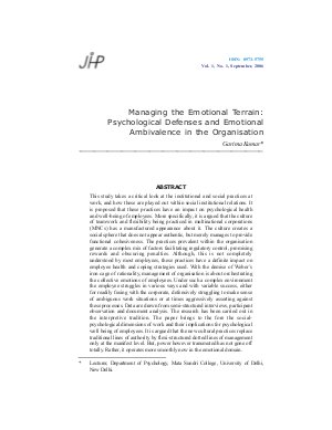 Managing the Emotional Terrain: Psychological Defenses and Emotional Ambivalence in the Organisation by Garima Kumar