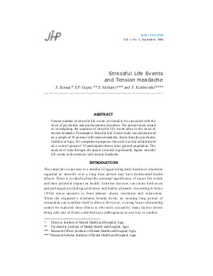 Stressful Life Events and Tension Headache by S. Kumar, S.P. Gupta, S. Mohanty and S. Kulshrestha