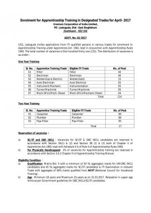UCIL Recruitment 2017 for 131 Posts of Electricians, Welders, Carpenters & Others