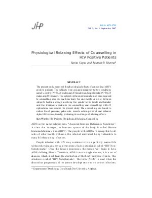 Physiological Relaxing Effects of Counselling in HIV Positive Patients by Sunita Gupta and Meenakshi Sharma
