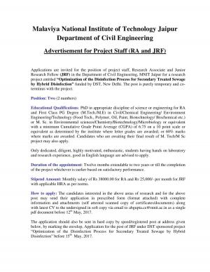MNIT, Jaipur Recruitment 2017, Apply for 2 JRF Posts  