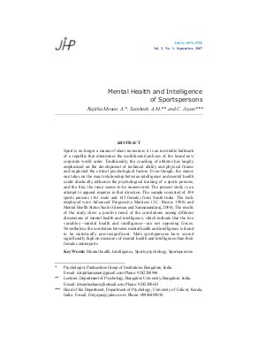 Mental Health and Intelligence of Sportspersons by Rajitha Menon. A., Santhosh. A.M. and C. Jayan