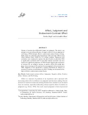 Affect, Judgment and Endowment-Contrast Effect by Varsha Singh and Azizuddin Khan