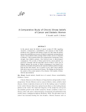 A Comparative Study of Chronic Illness beliefs of Cancer and Diabetic Women by P. Awasthi and R. C. Mishra
