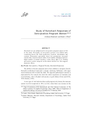 Study of Rorschach Responses of Sero-positive Pregnant Women by Archana Maniram and Samir J Patel