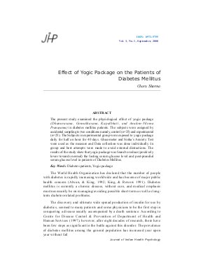 Effect of Yogic Package on the Patients of Diabetes Mellitus by Charu Sharma