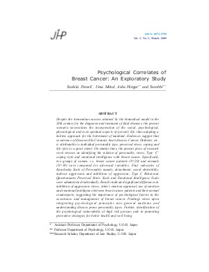 Psychological Correlates of Breast Cancer: An Exploratory Study by Sushila Pareek, Uma Mittal, Asha Hingar and Surabhi