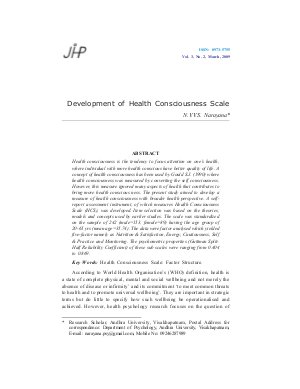Development of Health Consciousness Scale by N.V.V.S. Narayana