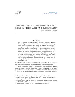 HEALTH COGNITIONS AND SUBJECTIVE WELLBEING IN MIDDLE-AGED AND OLDER ADULTS@ by Rajbir Singh and Dinesh