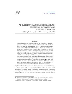 ADOLESCENT HEALTH-RISK BEHAVIOURS, EMOTIONAL AUTONOMY AND IDENTITY FORMATION by N.S. Tung, Damanjit Sandhu and Bikramjeet Singh