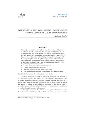 DEPRESSION AND WELL-BEING: EXPERIENCES FROM KUMAON HILLS IN UTTARANCHAL by Aradhana Shukla