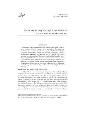 Reducing Anxiety through Yogic Practices by Bishamber Singh and Surendra Kumar Sia