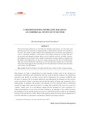 UNDERSTANDING WORK LIFE BALANCE: AN EMPIRICAL STUDY OF IT SECTOR by Shyodan Singh and Aheli Chowdhury