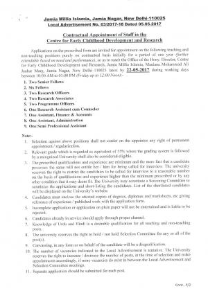 JMI Recruitment 2017 for 18 Research Associate and other Posts