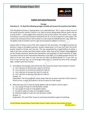 English and Logical Reasoning BITSAT 2017 Exam