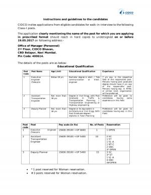 CIDCO, Maharashtra Recruitment 2017 for 26 Posts of Deputy Planner, Assistant Engineer & Others