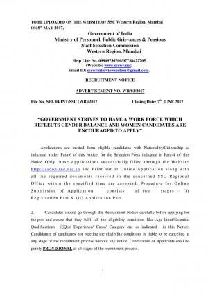 SSCWR Recruitment 2017, Apply for 71 Group B and C Posts  