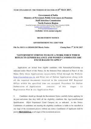 SSC (NER) Recruitment 2017| Apply for 13 Lab Assistant and Handicraft Promotion Officer Posts  