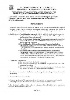 Apply for 149 Faculty Posts at NIT, Tiruchirappalli; Last Date is 22 May