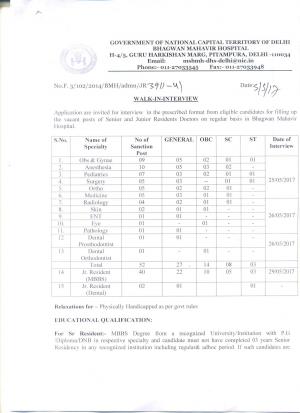 Bhagwan Mahavir Hospital Recruitment 2017, Apply for 94 Jr/Sr Resident Doctor Posts