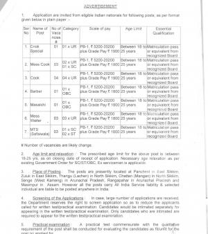 Ministry of Defence, Sikkim Recruitment 2017 for 16 Posts of Cook, Barber & Others