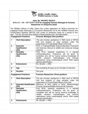 WII Recruitment 2017 for 4 Forensic Researcher & Forensic Biologist Posts