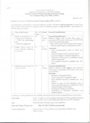 NCERT Recruitment 2017 for 4 JPF Posts