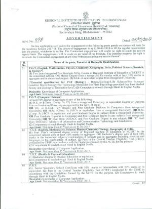 RIE, Bhubaneswar Recruitment 2017 for 23 Teaching Posts  