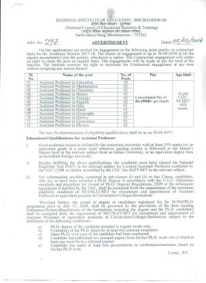 RIE, Bhubaneswar Recruitment 2017 for 31 Assistant Professor Posts  
