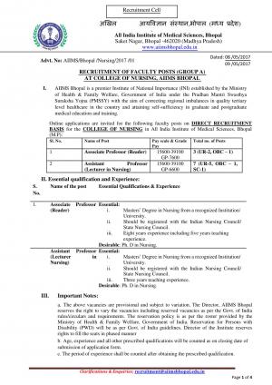 AIIMS, Bhopal Recruitment 2017 for 13 Faculty Posts  