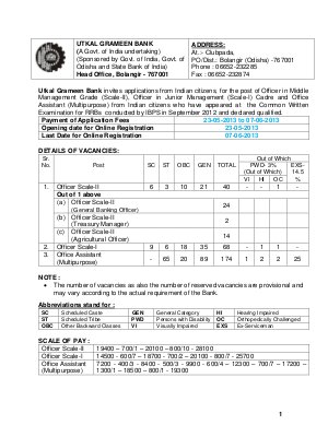 Utkal Gramin Bank Notified Recruitment for Post of JMS I & Office Assistant 2013