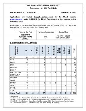Tamil Nadu Agricultural University Recruitment 2017 for 206 Assistant Agricultural Officers