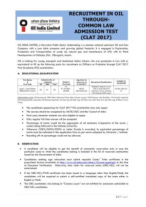 OIL India Limited Recruitment 2017 to fill 06 Posts of Legal Officers