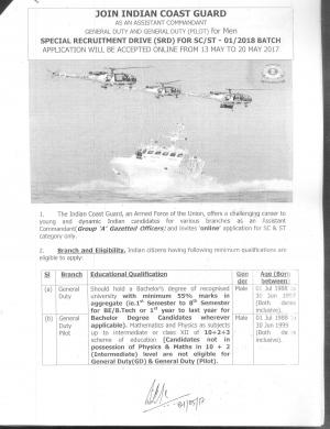 Indian Coast Guard Recruitment 2017 for Assistant Commandant Post