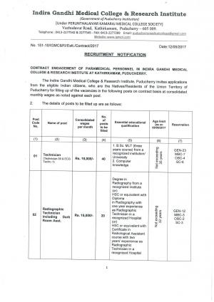 IGMCRI Recruitment 2017, 80 Vacancies for Technician, Radiographic Technician, and OR Assistant 