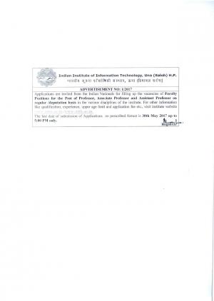 IIIT, UNA Recruitment 2017 for 10 Faculty Posts