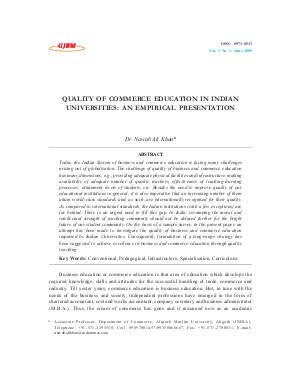 QUALITY OF COMMERCE EDUCATION IN INDIAN UNIVERSITIES: AN EMPIRICAL PRESENTATION by Dr. Nawab Ali Khan